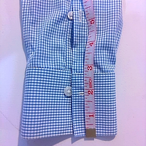 BROOKS BROTHERS, blue (w/small white checks) long sleeve button down shirt. - Picture 13 of 13